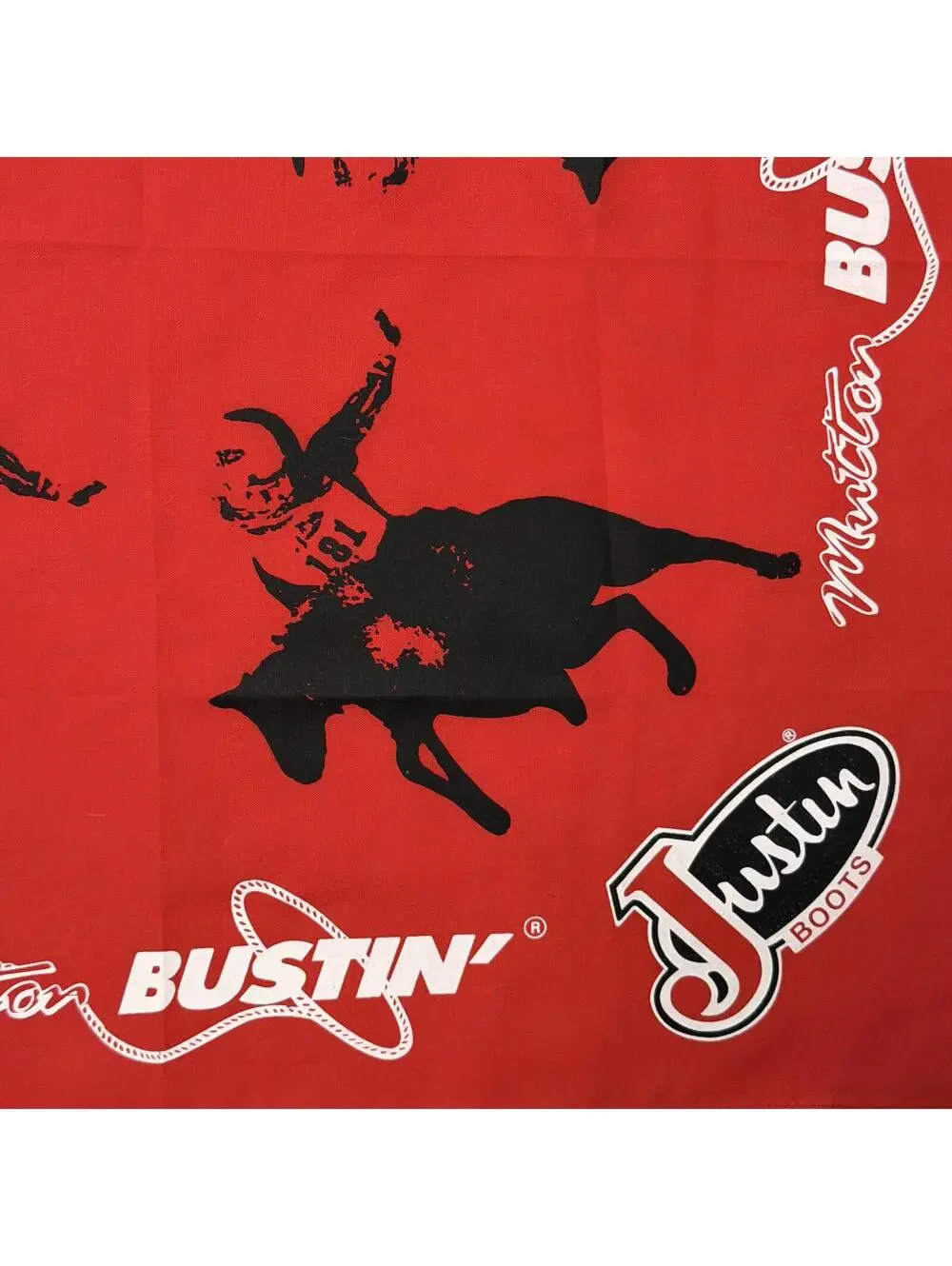 Justin Boots Mutton Bustin' Bandana Red Black White Cowboy Rodeo Western Hankie